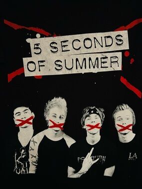 5 SECONDS OF SUMMER Black graphic tee with White Print and Red Accents